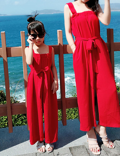 povoljno Family Matching Outfits-Obiteljski izgled Kombinezon Dnevno Jednobojni Kolaž Crvena Maksi Bez rukávů Aktivan Odgovarajuće odjeće