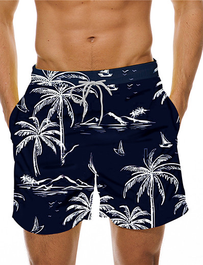 povoljno Muške hlače-Muškarci Dizajnerske Ležerno / Sportsko Vezica Elastični dizajn crteža Kratke hlače Bermudske kratke hlače Kamioni za plivanje Kratko Hlače Mikroelastično Praznik Plaža Grafike Kokosova palma / Ljeto
