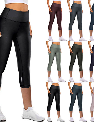cheap Sportswear-Women&#039;s Yoga Pants High Waist Tights Capri Leggings Bottoms Side Pockets Solid Color Tummy Control Butt Lift Quick Dry Purple Army Green Blue Yoga Fitness Gym Workout Spandex Winter Summer Sports