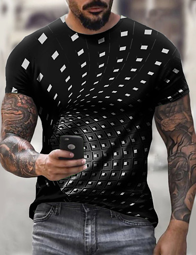 cheap Men&#039;s Tops-Men&#039;s Unisex Tee T shirt Graphic Optical Illusion 3D Print Round Neck Plus Size Party Casual Short Sleeve Tops Streetwear Punk &amp; Gothic Green Blue Black / Summer
