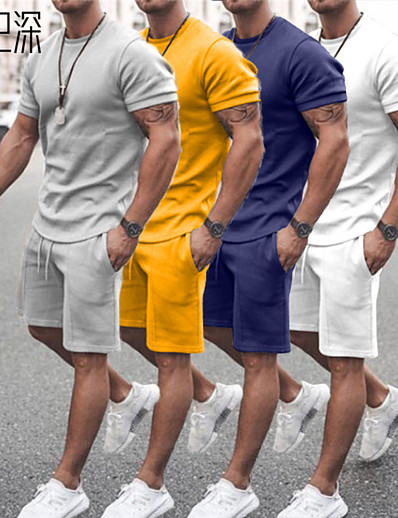 cheap Men&#039;s Pants &amp; Shorts-Men&#039;s Solid Color Daily Weekend Sporty Drawstring Tops Sporty Casual / Sporty Blue White Grey / Mid Waist