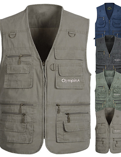 cheap Sportswear-Men&#039;s Fishing Vest Outdoor Multi-Pockets Breathable Quick Dry Lightweight Spring Summer Vest / Gilet Fishing Photography Camping &amp; Hiking Navy Army Green Dark Gray / Cotton