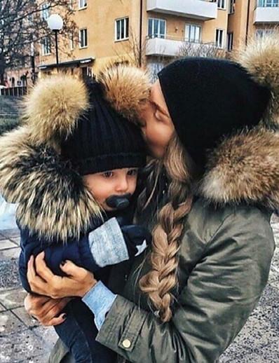 billiga Family Matching Outfits-Mamma och jag Hattar Dagligen Ensfärgat Vit Svart Rodnande Rosa Dagligen Matchande kläder / Vinter