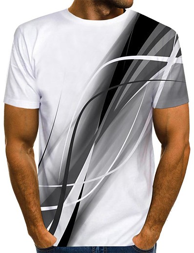 cheap Men-Men&#039;s T shirt Shirt Graphic 3D Print Round Neck Daily Going out Short Sleeve Print Tops Streetwear Blue Gray Red