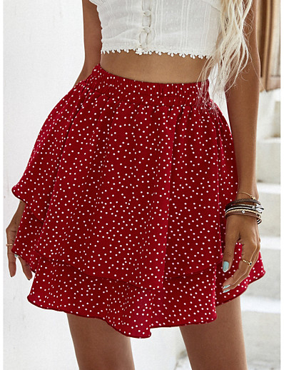 cheap Hoodies &amp; Sweatshirts-Women&#039;s Boho Mini Skirts Date Vacation Polka Dot Layered Red S M L / Above Knee