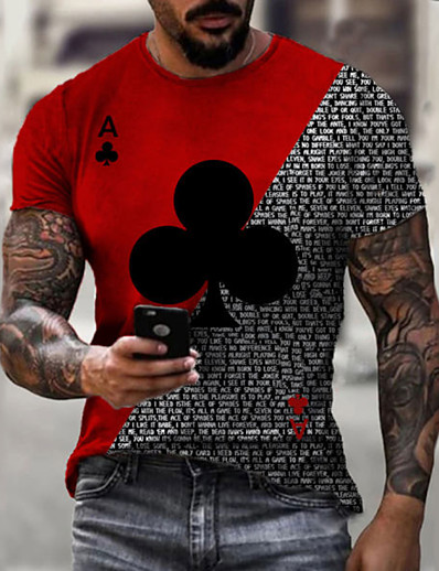cheap Men&#039;s Tees &amp; Tank Tops-Men&#039;s Unisex Tee T shirt Shirt Graphic Prints Poker 3D Print Round Neck Plus Size Daily Holiday Short Sleeve Vintage Style Print Tops Polyester Casual Designer Big and Tall Light Yellow Red / White