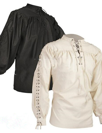 זול תחפושות מהעולם הישן-לוחם פאנק &amp; גותיות ימי הביניים רנסנס המאה ה 17 חולצה בגדי ריקוד גברים תחפושות לבן / שחור וינטאג קוספליי שרוול ארוך מפלגה