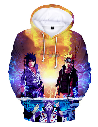 cheap Cosplay &amp; Costumes-Inspired by Naruto Uchiha Sasuke Polyester / Cotton Blend Anime Cartoon Harajuku Graphic Kawaii Print Hoodie For Men&#039;s / Women&#039;s