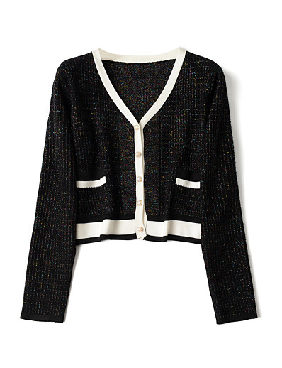 저렴한 가디건-여성용 스웨터 한 색상 긴 소매 스웨터 가디건 V 넥 화이트 블랙