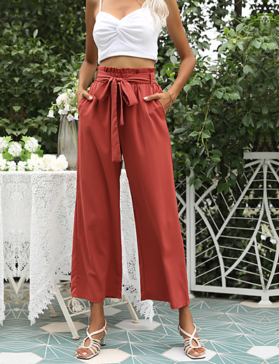 cheap Basic Collection-Women&#039;s Chino Pants Full Length Pants Casual 35%Cotton 65%Polyester Plain Mid Waist Red S M L XL