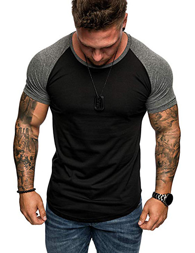 cheap Men-Men&#039;s T shirt Shirt Graphic Color Block Round Neck Plus Size Tops White Black Dark Gray