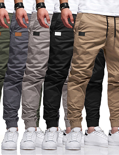 cheap Men-Men&#039;s Stylish Simple Elastic Waistband Drawstring Jogger Pants Trousers Pants Solid Color Mid Waist ArmyGreen Black Khaki Light gray Dark Gray S M L XL