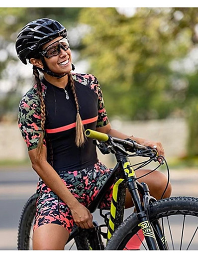 hesapli Bisiklet-Kadın&#039;s Şortlu Bisiklet Forması Üçlü Takım Kısa Kollu - Yaz Polyester Siyah Komik Bisiklet Hızlı Kuruma Arka cep Pochłanianie potu Giysi Takımları Spor Dalları Dağ Bisikletçiliği Yol Bisikletçiliği