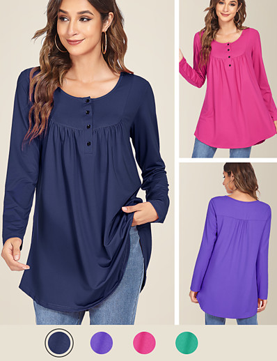 cheap Basic Collection-LITB Basic Women&#039;s Button Front Shirt Long Sleeve Shirt Solid Color Daily Wear