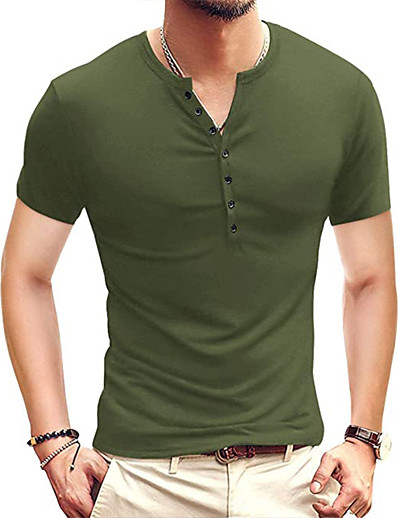 cheap Basic Collection-Men&#039;s T shirt Solid Color Button Down Collar Daily Outdoor Short Sleeve Button-Down Tops Simple Fashion Sports Green White Black