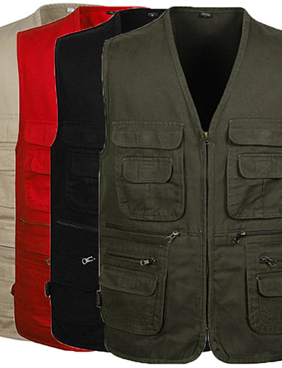 cheap Sportswear-Men&#039;s Sleeveless Fishing Vest Military Tactical Vest Hiking Vest Vest / Gilet Jacket Top Outdoor Autumn / Fall Spring Quick Dry Lightweight Breathable Multi Pockets Cotton Solid Color Red Army Green