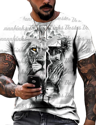 cheap Men-Men&#039;s Unisex Tee T shirt Shirt Graphic Prints Lion 3D Print Crew Neck Daily Holiday Short Sleeve Print Tops Casual Designer Big and Tall Blue-Green Purple Gray / Summer