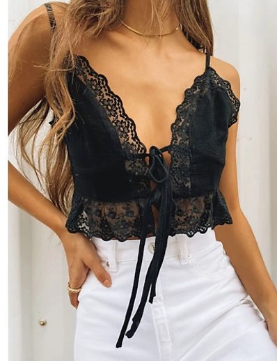 cheap Tank Tops-sexy stitching lace strap cami top