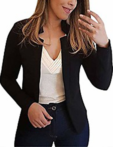 cheap Blazers-Women&#039;s Blazer Solid Color Work Long Sleeve Coat Causal Fall Spring Short Jacket Pink / Daily