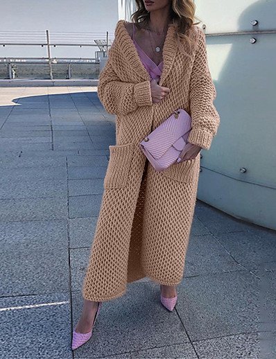 저렴한 가디건-여성용 가디건 한 색상 니트 긴 소매 스웨터 가디건 가을 겨울 셔츠 카라 블러슁 핑크 그레이 카키