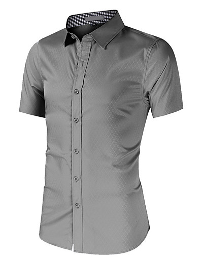 cheap Basic Collection-Men&#039;s T shirt Plaid Solid Color Turndown Button Down Collar Casual Daily Short Sleeve Button-Down Tops Simple Basic Formal Blue Black Gray