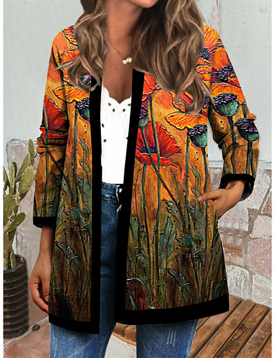 hesapli Ceketler-Kadın&#039;s Ceketler Sonbahar Kış Günlük Tatil Normal Ceket Normal Günlük Ceketler Uzun Kollu Desen Çiçekli Havuz Sarı Yonca