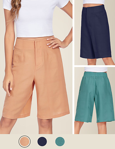 cheap Basic Collection-Women&#039;s Basic Sporty Capri shorts Knee Length Pants Inelastic Weekend Solid Color Mid Waist Comfort Blue Green Brown S M L XL 2XL