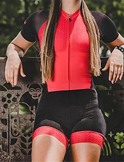 cheap Sportswear-Women&#039;s Cycling Jersey with Shorts Triathlon Tri Suit Short Sleeve - Summer Polyester Red Bike Breathable Quick Dry Back Pocket Sweat wicking Clothing Suit Sports Mountain Bike MTB Road Bike Cycling