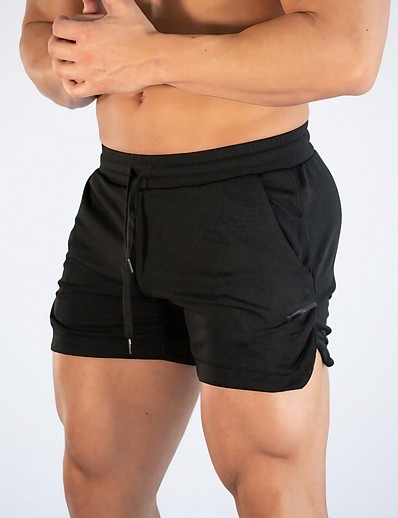 hesapli Erkek Altları-Erkek Sportif Dış Mekan Büzgülü Yoga Kısa Şortlar Kısa Pantolon Mikro-Esnek Eğitim Spor ve Açık Hava Solid Orta Bel Havuz Siyah Gri Haki Navy Mavi M L XL XXL 3XL