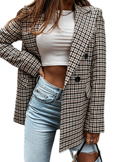 cheap Blazers-Women&#039;s Blazer Spring &amp;  Fall Daily Work Regular Coat Fashion Regular Fit Casual Jacket Long Sleeve Quilted Plaid / Check Gray
