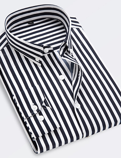 رخيصةأون ملابس علوية للرجال-رجالي قميص مخطط قبة ياقة كلاسيكية مناسب للبس اليومي عمل كم طويل قمم رسمي كاجوال قياس نحيف أزرق أبيض أسود / غسيل بالغسالة / غسيل باليد