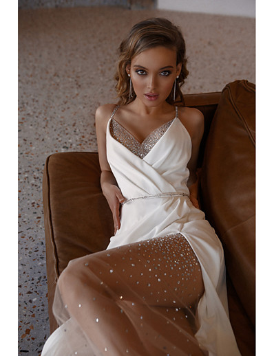 cheap Maxi Dresses-Women&#039;s Maxi long Dress Sheath Dress White Sleeveless Split Solid Color Deep V Spring Summer Party Elegant Formal Romantic 2021 M L XL