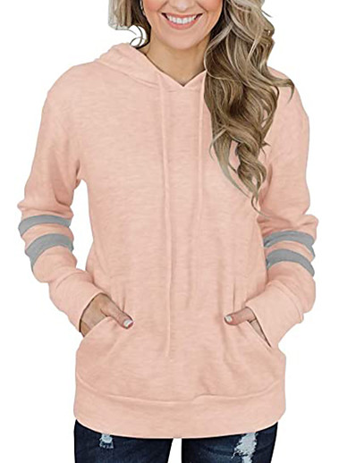cheap Basic Collection-Women&#039;s Color Block Hoodie Pullover Pocket Patchwork Casual Sports Weekend Sportswear Casual 65%Cotton 35%Polyester Hoodies Sweatshirts  Long Sleeve Blue Blushing Pink Green / Wet and Dry Cleaning