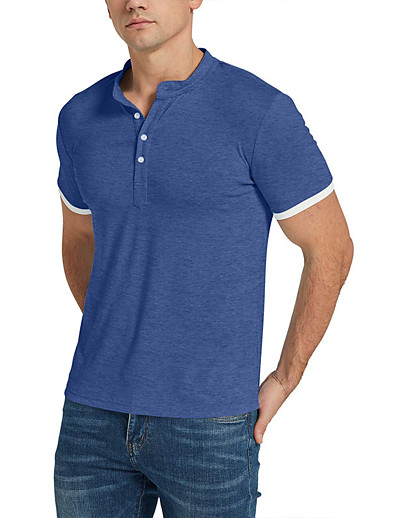 cheap Basic Collection-Men&#039;s Golf Shirt T shirt Solid Color Color Block Turndown Button Down Collar Casual Daily Short Sleeve Button-Down Tops Simple Basic Formal Fashion Blue Black Gray