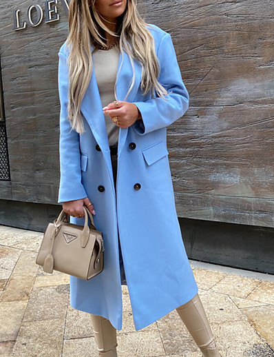저렴한 여성 코트 &amp; 트렌치 코트-여성용 피 코트 가을 겨울 거리 일상 데이트 긴 코트 따뜨하게 유지 통기성 보통 캐쥬얼 자켓 긴 소매 퀼트 한 색상 푸른 화이트 블랙