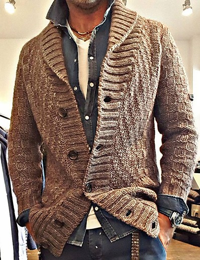 cheap Men&#039;s Clothing-Men&#039;s Sweater Cardigan Sweater Coat Basic Stand Collar Thick Winter Brown