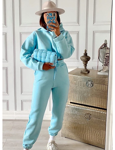 cheap Sportswear-Women&#039;s 2 Piece Cropped Tracksuit Sweatsuit Jogging Suit Street Casual 2pcs Winter Long Sleeve Quick Dry Breathable Soft Fitness Gym Workout Performance Running Training Sportswear Solid Colored