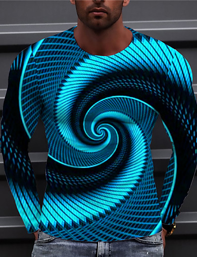 cheap Men-Men&#039;s Unisex Tee T shirt Shirt Graphic Prints Spiral Stripe 3D Print Crew Neck Daily Holiday Long Sleeve Print Tops Casual Designer Big and Tall Blue White Purple