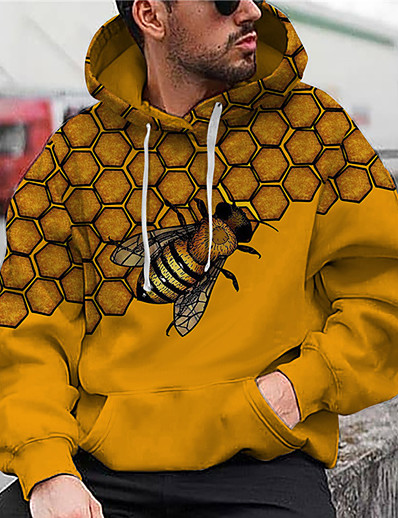 cheap Men-Men&#039;s Unisex Graphic Prints Bee Pullover Hoodie Sweatshirt Print 3D Print Daily Sports 3D Print Casual Hoodies Sweatshirts  Yellow