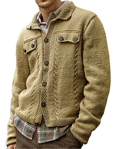저렴한 기본 컬렉션-남성용 스웨터 가디건 V 넥 두꺼움 겨울 카키