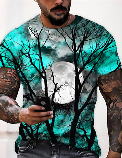 cheap Men-Men&#039;s Unisex Tee T shirt Shirt Graphic Prints Moon 3D Print Crew Neck Halloween Daily Short Sleeve Print Tops Casual Designer Big and Tall Blue Purple Gray / Summer