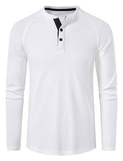 hesapli Temel Koleksiyon-Erkek T gömlek Gömlek Tek Renk Aşağı Dönük Günlük Çalışma Uzun Kollu Aşağı düğmesi Üstler Basit Temel Resmi Moda Şarap Havuz Beyaz