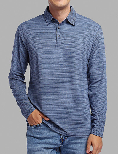 cheap Basic Collection-Men&#039;s Golf Shirt T shirt Plaid Turndown Button Down Collar Casual Daily Long Sleeve Button-Down Tops Simple Basic Formal Fashion Blue Gray