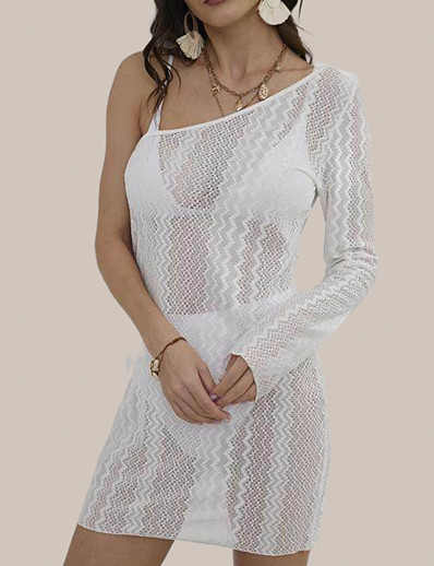 cheap Basic Collection-LITB Basic Women&#039;s One Shoulder Long Sleeve Swim Cover Up In Guipure Solid Color Dress Knee Length Party Wear