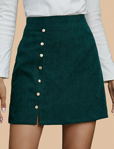 cheap Basic Collection-Women&#039;s Vintage Streetwear Skirts Daily Date Solid Colored Corduroy Rivet Wine Khaki Green S M L