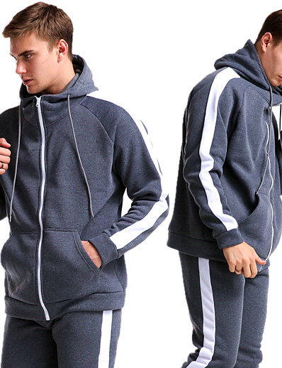 cheap Sportswear-Men&#039;s 2 Piece Full Zip Tracksuit Sweatsuit Casual Athleisure 2pcs Winter Long Sleeve Breathable Sweat wicking Fitness Gym Workout Running Walking Jogging Sportswear Solid Colored Normal Hoodie Track