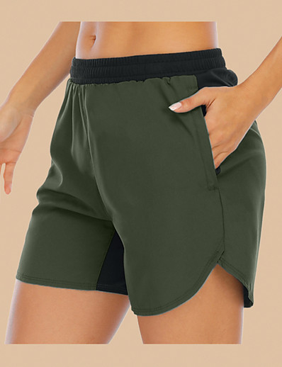 cheap Basic Collection-Women&#039;s Casual / Sporty Cargo Shorts Patchwork Sweatpants Shorts Short Pants Daily 95% Polyester 5% Spandex Solid Color Mid Waist Breathable Moisture Wicking Regular Fit ArmyGreen Black Khaki Deep