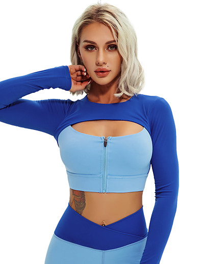 cheap Sportswear-Women&#039;s Crew Neck Yoga Top Winter Solid Color Blue Khaki Yoga Fitness Running T Shirt Top Long Sleeve Sport Activewear High Elasticity Quick Dry Lightweight Breathable