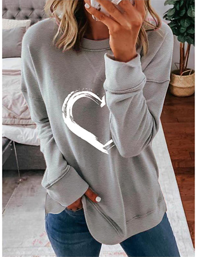 cheap Hoodies &amp; Sweatshirts-Women&#039;s Heart Sweatshirt Pullover Print Hot Stamping Casual Daily Casual Streetwear Hoodies Sweatshirts  Gray Pink Camel