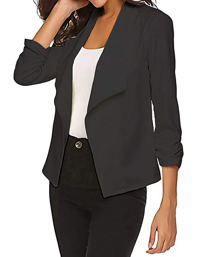 hesapli Blazerlar-Kadın&#039;s Blazer Klasik Stil Tek Renk Zarif &amp; Lüks 3/4 Kol Ceket iş Sonbahar Bahar Normal Ceketler Pembe